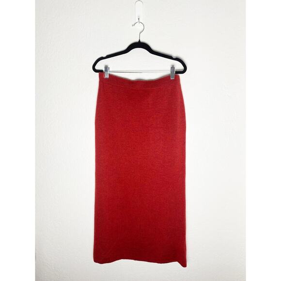 Eileen Fisher Women's Red Merino Wool High Waist Pencil Knit Midi Skirt Stretch - Picture 4 of 7